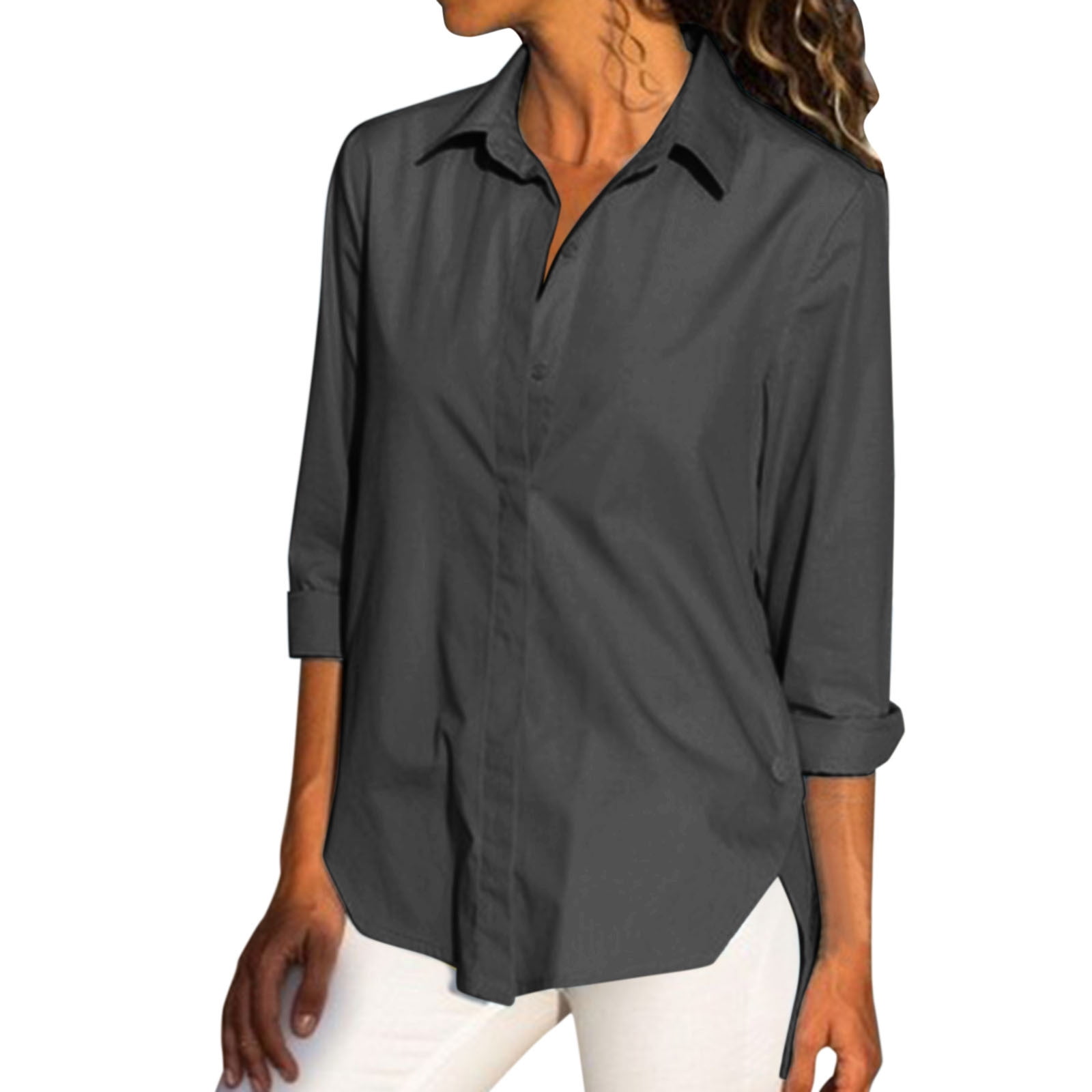 Women Casual Solid Color Long Sleeve Long Shirt Outerwear Shirts
