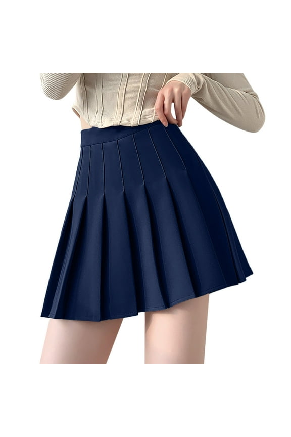 Summer Skirts Women Skirt Womens Girls Solid Pleated Skirt Basic Skirt Aline Design Skirt Flowy Skirt Womens Skirts Summer (Navy Blue,M)
