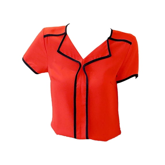 ZOHIUM Summer Tops for Women 2103 Shirt Sleeved Chiffon Standing Collar Women's Shirt Summer Solid Color Slim Fitting Chiffon Shirt Business Casual Tops for Women (Red,S)