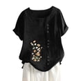 thumbnail image 1 of ZOHIUM Summer Tshirts Tops for Women Women's Cotton And Linen Loose Fit Casual Floral Print Short Sleeve Button Up Top Blouse Women Tshirts Womens Blouses Tshirts Casual (Black,XXXXL), 1 of 6