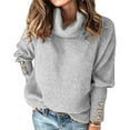 thumbnail image 1 of ZOHIUM T Shirts Women's Top Ladies Fashion Solid Color Sweater Top Turtleneck Long Sleeve Buttons Autumn Winter Warm Soft Shirttop Women Top Fashion (Gray,XXXL), 1 of 6