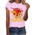 thumbnail image 1 of ZOHIUM Tshirts Shirts for Women Women's Women's Fashion Round Neck Casual New Year Dragon Print Short Sleeve T Shirt Women Summer Tops （Pink,L), 1 of 5