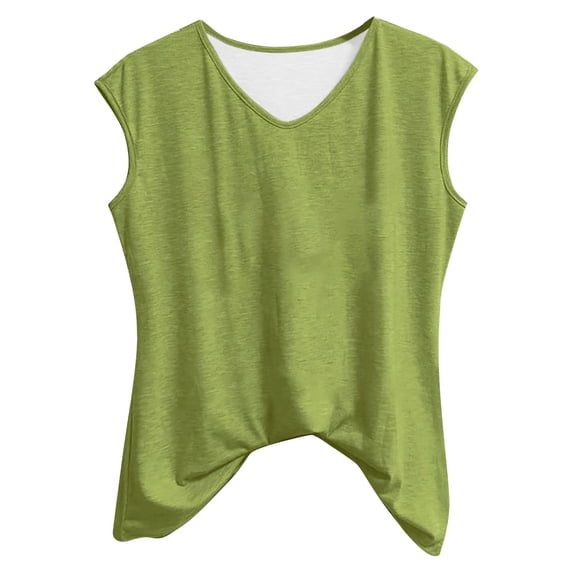 ZOHIUM Women Shirts Women's Summer Clothes Women's Summer Solid Color Tank Top V Neck Sleeveless T Shirt Top White T Shirts Shirtsfor Women (Green,L)