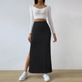 thumbnail image 1 of ZOHIUM Women Skirts Ribbed Knit Skirt Women's Long Skirts With Slit High Waist Vintage Retro Skirts Casual Skirt Autumn Skirt With Elastic Waistband Black Midi Skirt (Black,M), 1 of 5