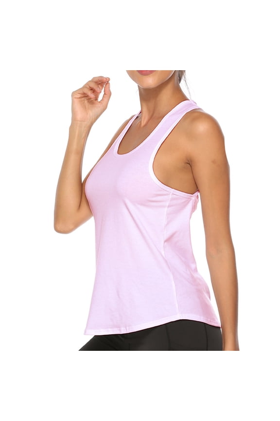 Women Sport Fitness Tank Top Athletic Undershirt Yoga T-Shirt Quick Dry Vest (Pink,L)