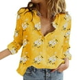 thumbnail image 1 of ZOHIUM Women Tops Dressy Casual Fashion Women's Loose Button Solid Lapel Long Sleeves T Shirt Blouse Tops Womens Tops Dressy Casual Summer Tops for Women 2161 Women Summer Tops (Yellow,XL), 1 of 6