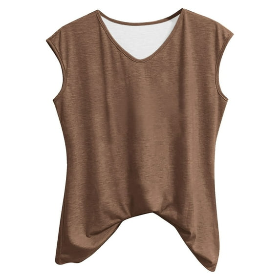ZOHIUM Women Tops Summer Shirts for Women Women's Summer Solid Color Tank Top V Neck Sleeveless T Shirt Top Trendy Tops for Women （Coffee,S)