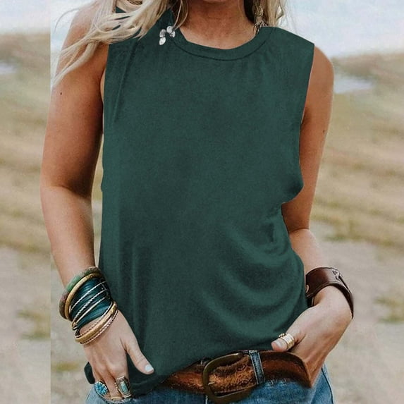 ZOHIUM Women's Summer Sleeveless Tank Top Loose Fit Casual Crew Neck T Shirts Basic Tee Tops (Army Green,Xxxl)