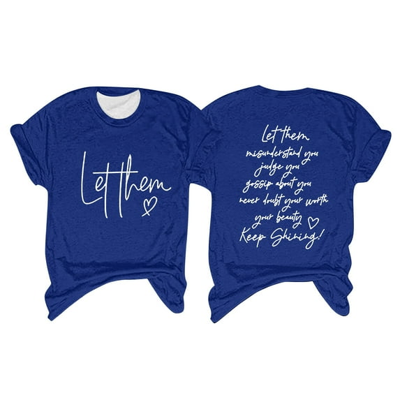 ZOHIUM Women's T Shirts Women's Fashion Round Neck Short Sleeved Let Them Misunderstand You Letter Printed Motivational Print Top T Shirt Women's Women's Shirts Casual (Blue,S)