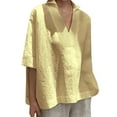 thumbnail image 1 of ZOHIUM Women's Top Summer Shirts Women's Mid Sleeved V Neck All Solid Color Oversized Loose Shirt T Shirt T Shirts for Women Work Clothes for Women Women's Shirts （Yellow,XXL）, 1 of 5