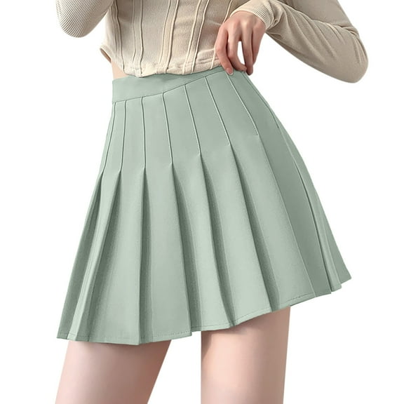 ZOHIUM Womens Skirt Summer Skirt Womens Girls Solid Pleated Skirt Basic Skirt Aline Design Skirt Skater Skirt for Women Womens Skirt (Green,S)