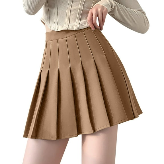 ZOHIUM Womens Skirt Womens Skirts Womens Girls Solid Pleated Skirt Basic Skirt Aline Design Skirt High Waisted Skirts for Women Women Skirt (Khaki2,M)