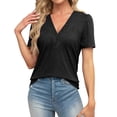 thumbnail image 1 of ZOHIUM Work Shirts for Women Women's Tees Women's Short Sleeved Casual V Neck Solid Color Bubble Sleeve Loose T Shirt Top Spring Tops for Women Trendy Women's Summer Tops (Black,M), 1 of 4