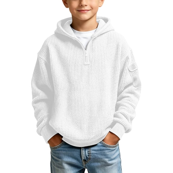 ZOIGHDA Kids Boys Girls Hoodies Quarter Zip Hooded Sweatshirts Casual Long Sleeve Winter Solid Color Warm Teens Pullover Tops
