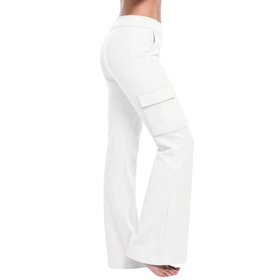 ZOIGHDA Women's Fleece Lined Flare Leggings Elastic Waist Bootcut Yoga Pants Winter Casual Thermal Warm Workout Trousers with Pockets(White,X-Large)