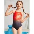 thumbnail image 1 of ZOKE Girls Red and Black Gradient Dragon Graphic One-Piece Swimsuit, 1 of 6
