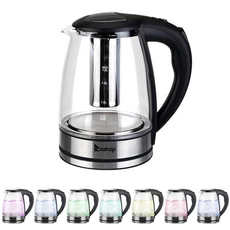 ZOKOP 1.8L Electric Glass Kettle with 110V US Plug, 1500W Rapid Boil and Auto Shut-Off Technology for Home Kitchen Use