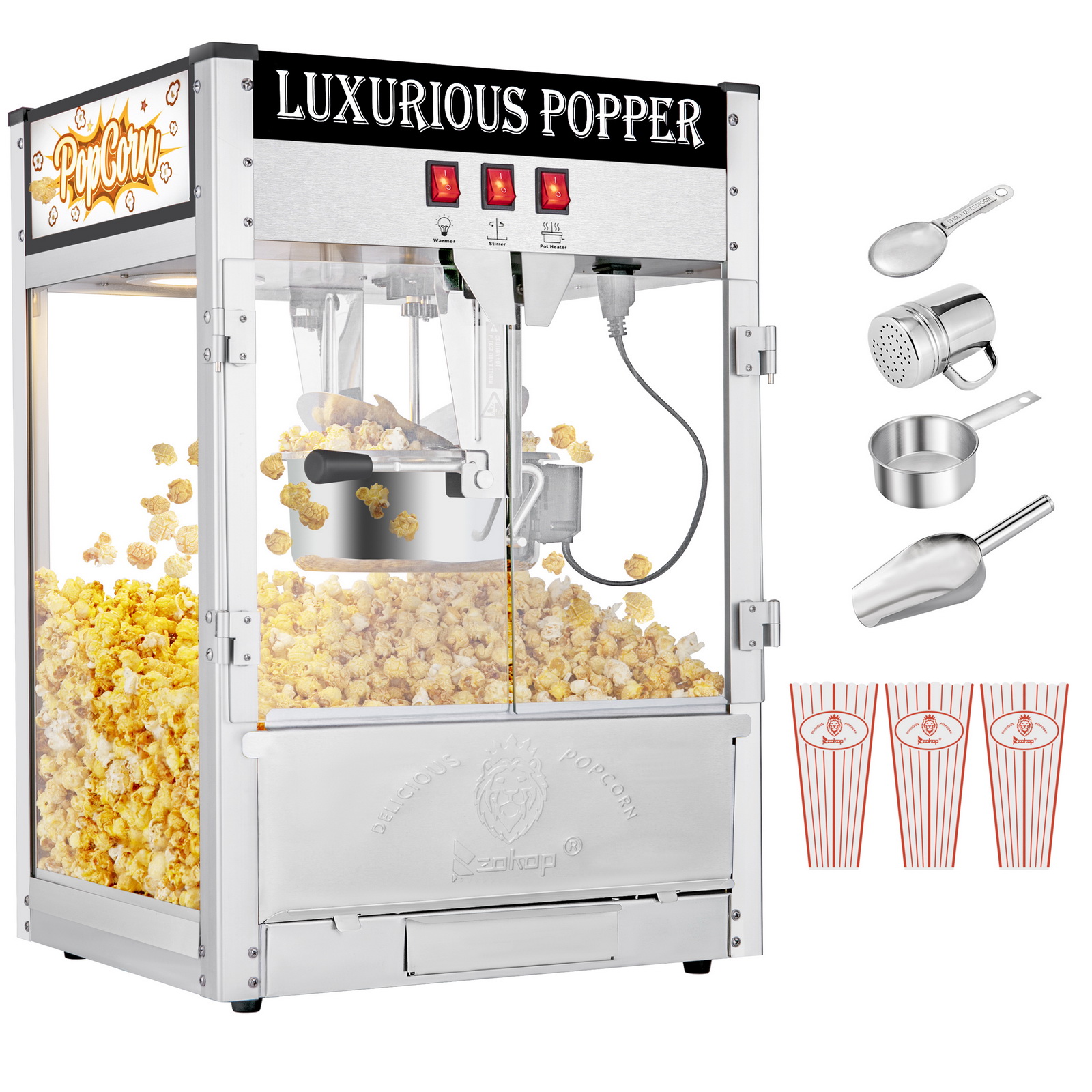 ZOKOP 120V-60Hz ZPM-R 850W 8oz Double Door Large Capacity Retro Popcorn ...