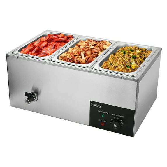 ZOKOP 6.9Qt 3-Pan Commercial Electric Food Warmer Stainless Steel Buffet Bain Marie Food Warmer