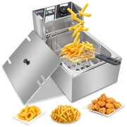 Zimtown Commercial 12L 5000W Professional Electric Countertop Deep Fryer Dual Tank Stainless Steel for Restaurant