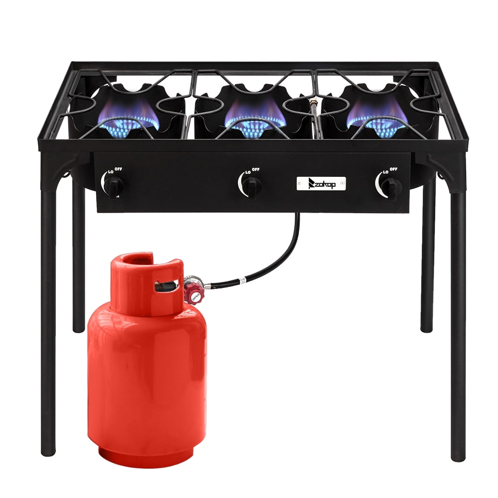 ZOKOP Outdoor Three Burner Gas Burner Stove Furnace Portable High Pressure Valve Cooker With 1.2M Leather Tube