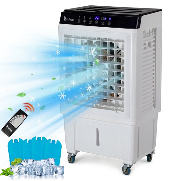 ZOKOP Portable Air Cooler, 2300CFM Evaporative Swamp Cooler with 7.9Gal/30L Water Tank, Cooling Fan with Oscillating, 3 Speeds, 12H Timer, 4 Ice Box, Indoor or Outdoor