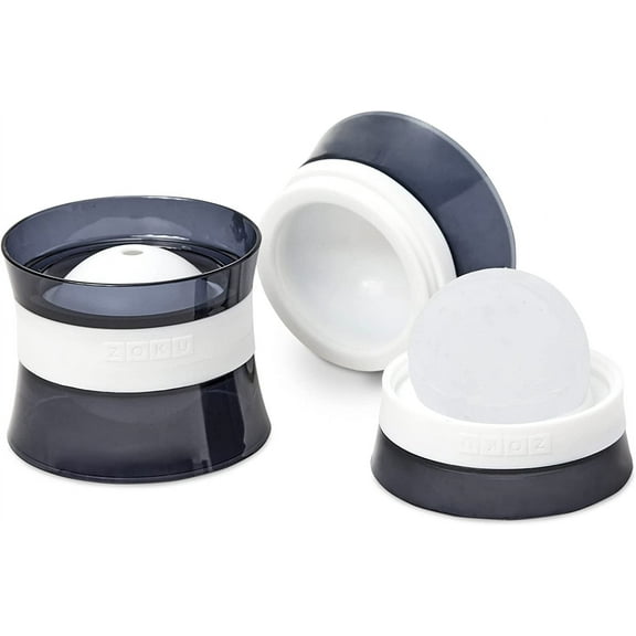 ZOKU Set of 2 Silicone Ice Ball Molds, 2.5-Inch Cocktail Ice Ball Makers, Leak-free, BPA-Free, Black