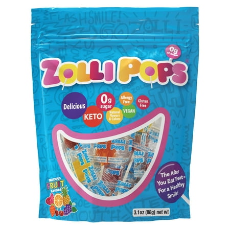 ZOLLIPOPS Assorted Fruit Sugar Free Lollipops, Allergen Free, Diabetic, Keto, and GLP-1 Diet Friendly 3.1 oz.