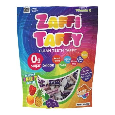 ZOLLIPOPS Zaffi Taffy Zero Sugar Fruit Taffy, 3 oz Pouch