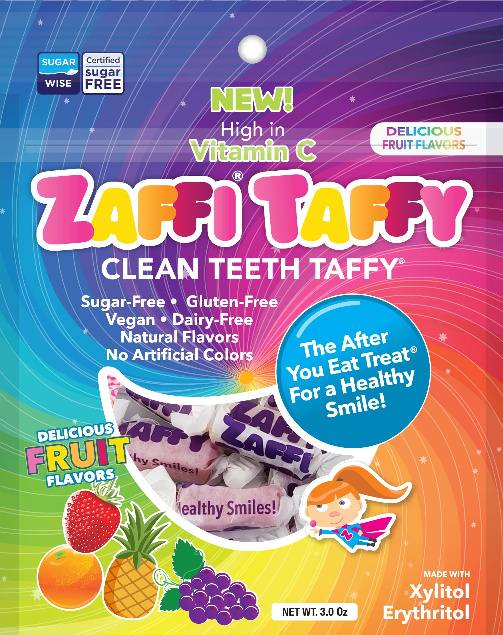 ZOLLIPOPS Zaffi Taffy Zero Sugar Fruit Taffy, 3 oz