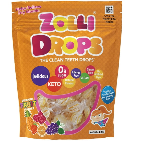 ZOLLIPOPS Zolli Drops Fruit, 3oz, Clean Teeth Sugar Free Drops, Delicious Assorted Flavors