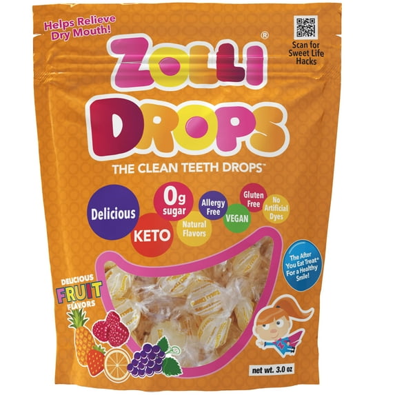 ZOLLIPOPS Zolli Drops Fruit, 3oz, Clean Teeth Sugar Free Drops, Delicious Assorted Flavors