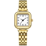 ZOLOHONI Gold Watches for Women, Square Case, Easy Reader, Stainless Steel Band, 30m Waterproof Quartz Watch