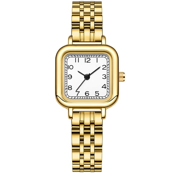 ZOLOHONI Gold Watches for Women, Square Case, Easy Reader, Stainless Steel Band, 30m Waterproof Quartz Watch