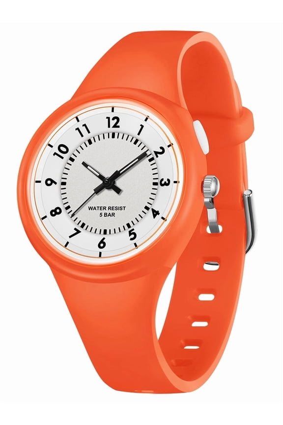 Kids Watches Boys Girls Easy Read Watch with Night Light LED Orange Silicone Band Waterproof Watches Gift for Kids