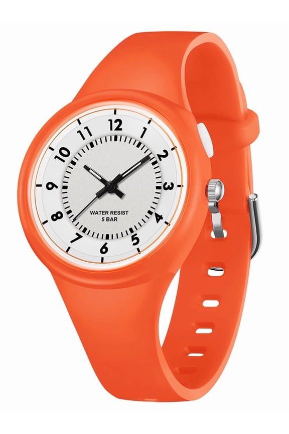 Kids Watches Boys Girls Easy Read Watch with Night Light LED Orange Silicone Band Waterproof Watches Gift for Kids