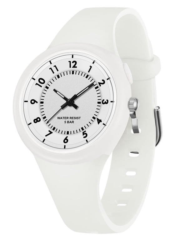 Kids Watches Boys Girls Easy Read Watch with Night Light LED White Silicone Band Waterproof Watches Gift for Kids