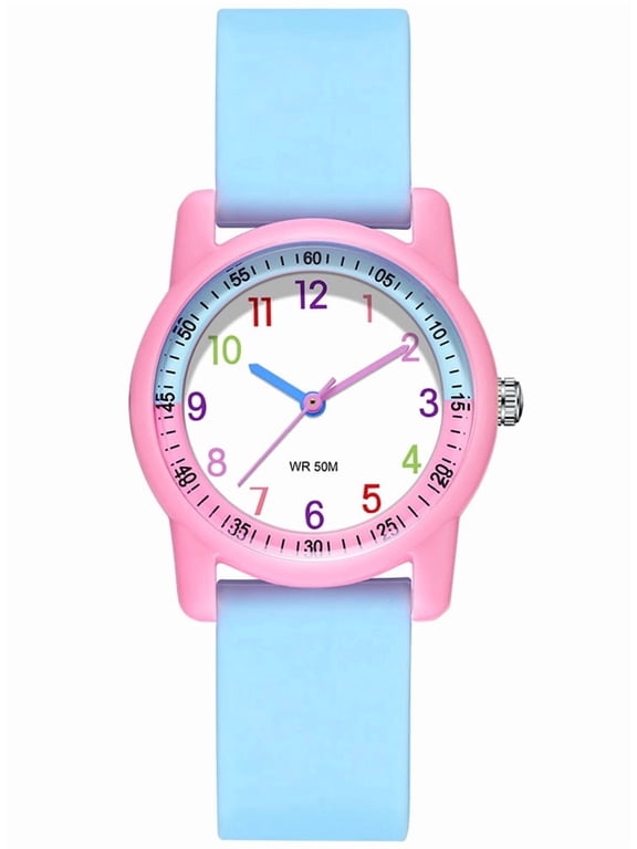 Kids Watches for Girls Boys Blue Soft Silicone Strap Analog Quartz Waterproof Watch Children Birthday Christmas Gifts Ages 4-15