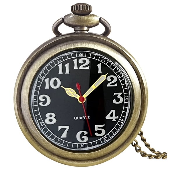 Quartz Pocket Watch with Chain Luminous Uncovered 46mm Bronze Men's Womens Fob & Pocket Watches