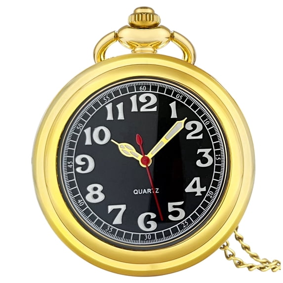 ZOLOHONI Quartz Pocket Watch with Chain Luminous Uncovered 46mm Gold Men's Womens Fob & Pocket Watches
