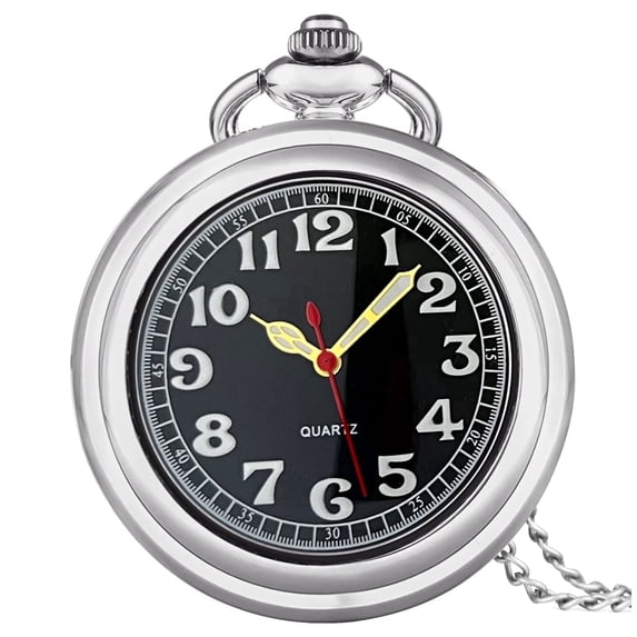 ZOLOHONI Quartz Pocket Watch with Chain Luminous Uncovered 46mm Silver Men's Womens Fob & Pocket Watches