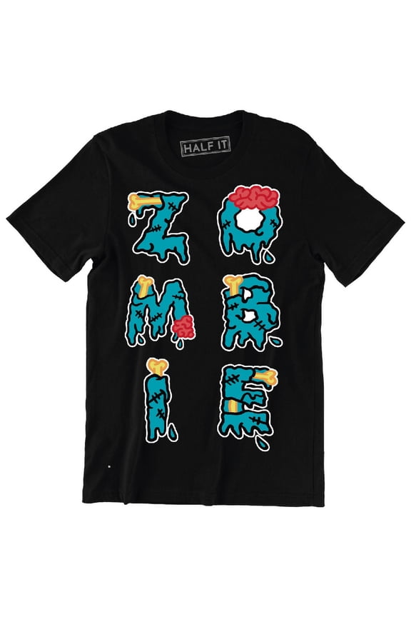 ZOMBIE Green Dripping Letters Showing Bones, Scars And Brain Parts T-Shirt
