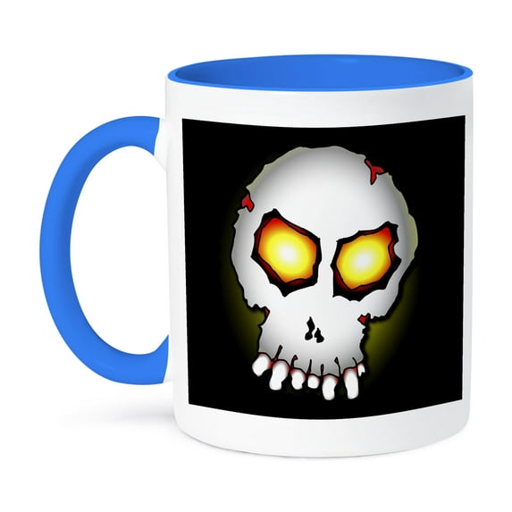 3dRose, ZOMBIE SKULL halloween 2 on black with gradient, 11oz Two-Tone Blue Mug