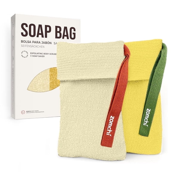 ZOMCHI 2-Pack Exfoliating Soap Saver Bags for Bar Soap, Dual-Textured Wash Pouches for Gentle & Deep Scrub (Yellow)
