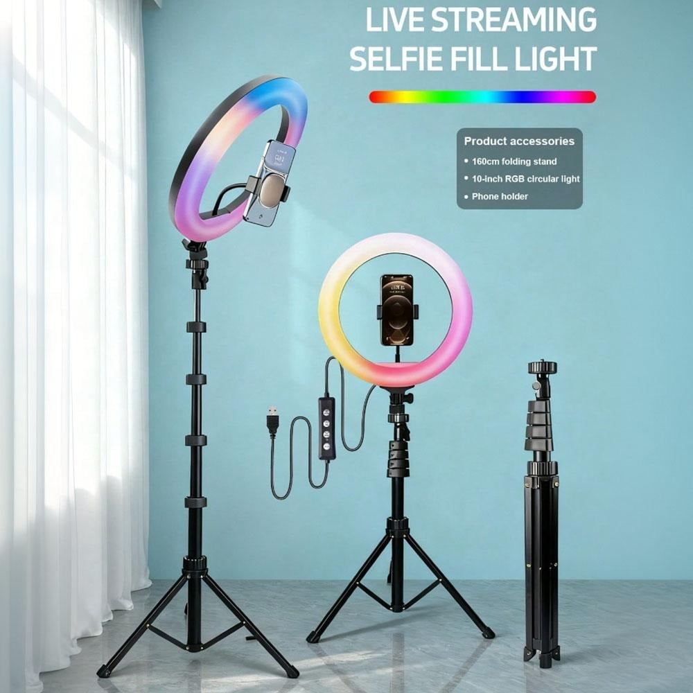 ZOMEI 10" Adjustable LED Ring Light with 63-inch Telescopic Arm and Multiple Color Options — Ideal for YouTube Shorts, Beauty Bloggers, Professional Studio Product Photography, and Instagram Video