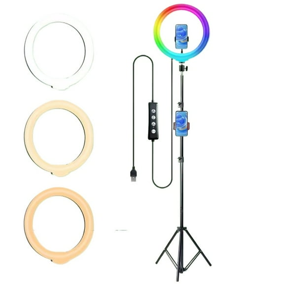 ZOMEI 10" RGB Ring Light w/63" Stand, Dimmable LED for Selfie/Makeup/Live, USB Powered, Phone Stand & Clamp, Portable