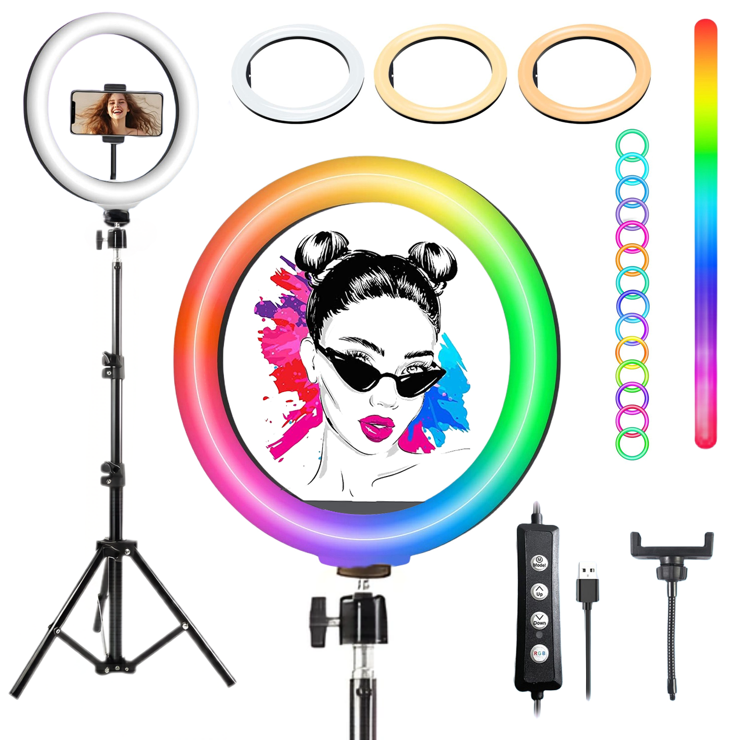 ZOMEI 12" RGB Ring Light with Tripod & Phone Holder, 10 Modes 3000K-6000K for Live/YouTube/Selfie