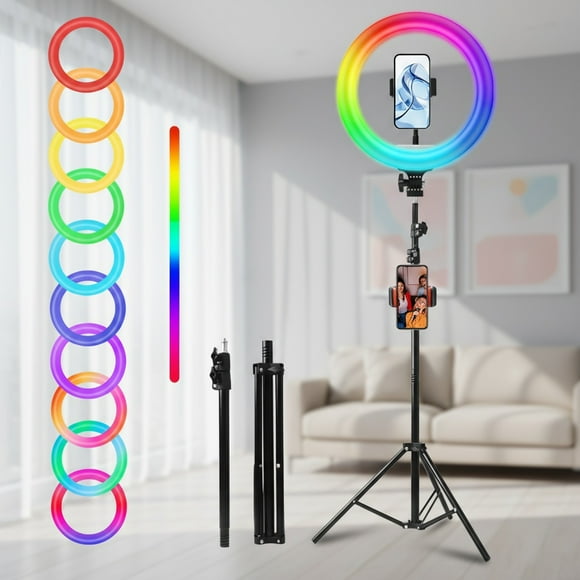 ZOMEI 10 RGB Selfie Ring Light with 63 Extendable Tripod Stand , LED Circle Light with Phone Holder for Video Recording/Makeup/Content Creator (YouTube/TikTok/Twitch), Phone