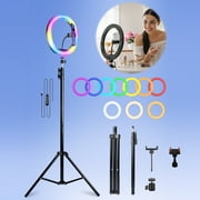 ZOMEI 10" RGB Selfie Ring Light With Adjustable Tripod, Ext Rod & Phone Holder - for Makeup, Live, Photography, RGB Modes