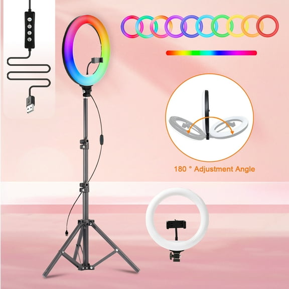 ZOMEI 10" Selfie Ring Light with 43" Adjustable Tripod & Phone Holder - RGB Color Modes, Stepless Dimming, Perfect for Makeup/Photography/Video Recording